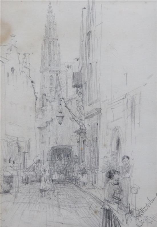Walter Frederick Osborne (1859-1903) Street in Antwerp 10 x 7in.